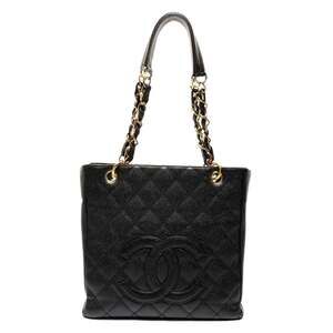 CHANEL Caviar Skin Coco Mark Chain Shoulder Bag Black WS26177